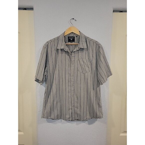 Mens Ocean Current Gray Pinstriped Button Sown Short Sleeve Cotton Shirt Sz XL - Picture 1 of 6